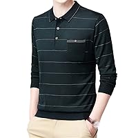 Men Long Sleeve Pocket Polo Tee Shirt Casual Striped Men's Clothing Polos Shirts Slim Fit T-Shirt Tops