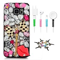 STENES Sparkle Case Compatible with Samsung Galaxy A71 5G Case - Stylish - 3D Handmade Bling Sexy Lips Leopard Bowknot Pendant Polka Dot Cover Case with Cable Protector [4 Pack] - White