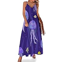 Purple Jellyfish Women's Sleeveless Maxi Dress V-Neck Sundress