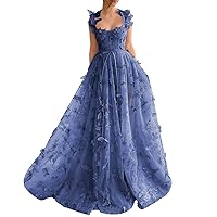 3D Butterflies Tulle Prom Dresses for Teens 2024 Applique Corset Gowns Sweetheart Long Formal Evening Dress with Slit