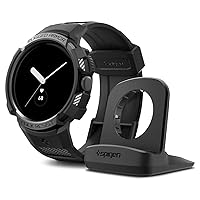 Spigen Rugged Armor Pro Designed for Google Pixel Watch Case with Band (2022) and S354 Stand Designed for Google Pixel Watch Charger Stand (Not Compatible with Pixel Watch 2)