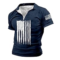 Mens Casual American Flag Shirt 2024 Summer Independence Day Zip Polo Shirts Muscle Patriotic Tactical Causal Workout Tops