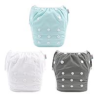 ALVABABY Baby Swim Diapers 3pcs Large Size Reuseable Washable & Adjustable for Swimming Lesson & Blue Gray White 3ZSWY18