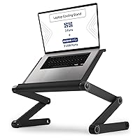 WorkEZ Executive Laptop Cooling Stand Adjustable Laptop Desk for Bed foldable laptop stand with FAN USB Ports computer lap desk for laptop holder for bed laptop table ergonomic laptop stand for bed