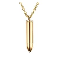 Stainless Steel Memorial Cremation Ash Urn Vial Tube Bullet Pendant Keepsake Necklace, Golden, Free Chain