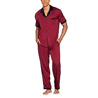 Ekouaer Men Silk Satin Pajamas Set Short Sleeve Button Down Sleepwear Loungewear with Pockets