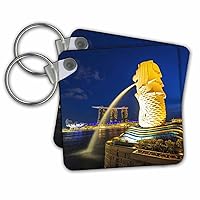 3dRose Key Chains Merlion fountain and Marina Bay Sands at night, Singapore. (kc-366352-1)