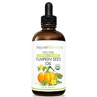 Organic Pumpkin Seed Oil (LARGE 4-OZ Bottle) USDA Certified Organic, 100% Pure, Cold Pressed. Boost Hair Growth for Eyelashes, Eyebrows & Hair. Overactive Bladder Control for Men & Women. Moisturizer