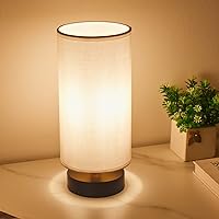 Table Lamp, Bedside Nightstand Lamp, Simple Desk Lamp, Cylinder Table Lamp for Bedroom Living Room Office Study, White Shade and Black Base