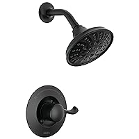 Delta Faucet Esato 14 Series Single-Handle Black Shower Faucet, Shower Trim Kit with 5-Spray H2Okinetic Black Shower Head, Matte Black 142897-BL (Valve Included)