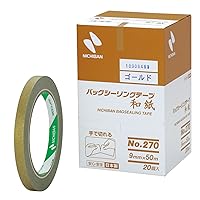 Nichiban 270GO-20P Bag Sealing Tape, Washi Paper, 20 Pieces, No. 270, 0.4 inches (9 mm) x 164.4 ft (50 m), Gold
