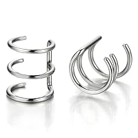 2pcs Silver Color Stainless Steel Ear Cuff Ear Clip Non-Piercing Clip On Earrings for Men and Women