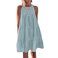 Women's Summer Dresses 2024 Cutout Dress Casual Sleeveless A-Line Layered Swing Tank Top Dress, S-2XL