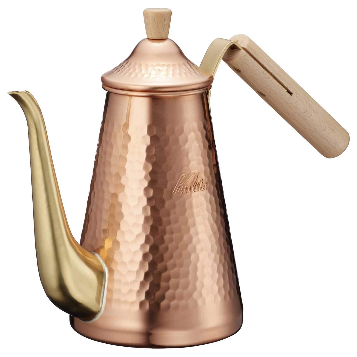 Kalita TSUBAME&Kalita #52204 Drip Pot, Coffee Pot, Narrow Mouth, Copper, Wooden Handle Handle, 0.2 gal (0.7 L), Drip Kettle, Coffee Kettle, Direct Fire, Kettle, Made in Japan, Coffee Shop, Cafe