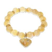 NOVICA Handmade 18k Gold Accented Quartz Beaded Stretch Bracelet Heart Brass Charm Thailand Gemstone Birthstone 'Purest Heart in Yellow'