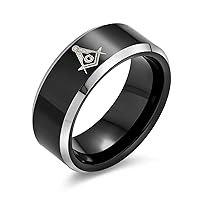 Bling Jewelry Laser Etched Square & Compass Freemason Masonic Black Titanium Band Ring For Men Comfort Fit 8MM
