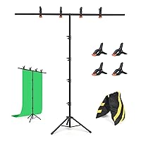 T-Shape Backdrop Stand 6.5x3.2FT, Adjustable Green Screen Backdrop Stand kit Background Holder with 4 Spring Clamps, Sturdy Photo Stand for Party, Photography, Video, Studio