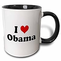 3dRose mug_16614_4 I Love Obama-Two Tone Black Mug, 11-Ounce, Multicolored