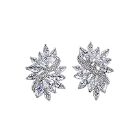 Flower Marquise Stone Cubic Zirconia Stud Earrings Sliver Color Fashion Handmade Jewelry For Women Bridal Engagement