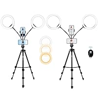 8'' and 10'' Dual Ring Light with Tripod Stand & 2 Phone Holders for Live Stream, YouTube, Video Recording, Vlogging