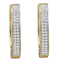 The Diamond Deal 10kt Yellow Gold Womens Round Diamond Double Row Pave Hoop Earrings 1/4 Cttw