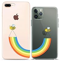 Matching Couple Cases Compatible for iPhone 15 14 13 12 11 Pro Max Mini Xs 6s 8 Plus 7 Xr 10 SE 5 Rainbow Print Kawaii Stylish Cute Design Bees Flexible Slim fit Clear Cover Hammock Cartoon