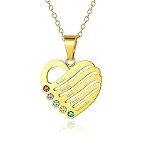Custom4U Birthstone Necklace for Women Personalized Family Mothers Child Heart Pendant with 1-5 Names Engraved Sterling Silver/Stainless Steel/18k Gold with Dainty Chain Memorial Gifts for Mom Girls
