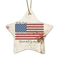 Personalized 3 Inch We The People, Constitution, Flag, Military, Patriotic, US Constitution White Ceramic Ornament Holiday Decoration Wedding Ornament Christmas Ornament Birthday Fo