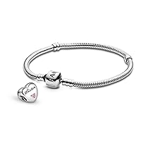 Pandora Jewelry Bundle with Gift Box - Sterling Silver Sister Heart Charm with Cubic Zirconia & Moments Sterling Silver Snake Chain Charm Bracelet with Barrel Clasp, 7.1