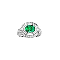 Classic Ring with 9X7MM Oval Gemstone & Diamonds – Radiant Color Stone Jewelry for Women in Sterling Silver – Available in Sizes 5-13