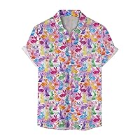 Hawaiian Shirts for Men, Easter Day Bunny Print Mens Casual Shirts Mardi Gras Short Sleeve Button Down Beach Bowling Shirts