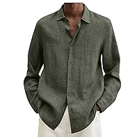 Linen Shirts for Men,Plus Size Long Sleeve Baggy Solid Shirt Summer Lightweight Casual Fashion T-Shirt Blouse Top Trendy 2024 Outdoor Tees Army Green XXXXXL