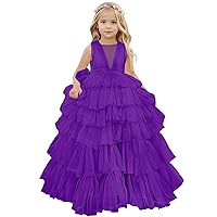 Tulle Flower Girl Dress for Wedding Tiered Princess Dresses Purple Pageant Party Gown Size 5