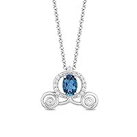 Jewelili Enchanted Disney Fine Jewelry Sterling Silver 1/10CTTW Diamond and London Blue Topaz Cinderella Carriage Pendant