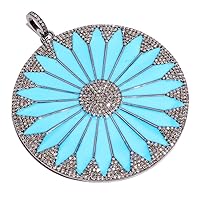 Beautiful Disc Flower Pave Diamond Turquiose Enamel 925 Sterling Silver Charm Pendant,Designer Disc Flower Silver Diamond Enamel Charm Pendant,Handmade Pendant Jewelry,Gift