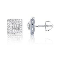 Sterling Silver Micropave 9.30mm Square ScrewBack Mens Stud Earrings