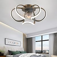Mute Fan with Ceiling Light Small Fan Lighting 3 Speeds Bedroom Led Dimmable Ceiling Fan Light and Remote Control Modern Living Roomt Fan Ceiling Light/Gray