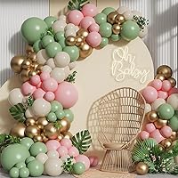 Pink and Green Balloon Arch Garland Kit,137pcs Sage Green and Pastel Pink White Sand Gold Balloons for Boho Girls Woodland Baby Shower Wedding Jungle Safari Birthday Party Decorations