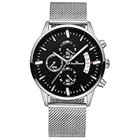 Men's Watches Luxury Sports Casual Quartz Wristwatches Chronograph Calendar Date Stainless Steel Band Black Color