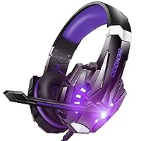 BENGOO G9000 Stereo Gaming Headset for PS4, PC, Xbox One Controller, Noise Cancelling Over Ear Headphones with Mic, LED Light, Bass Surround, Soft Memory Earmuffs (Purple) (Renewed)