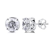 2.00 Ctw Round Cubic Zircon Gemstone Platinum Plated Solitaire 925 Sterling Silver Stud Earring For Girls