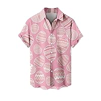 Easter Hawaiian Shirts for Men Easter Bunny Egg Print Casual Short Sleeve Button Down Summer Beach Hippie Shirts