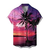 Men's Hawaiian Vintage Shirts Button Down Floral Printed Casual Beach Blouses Short Sleeve Cotton Linen Blouses