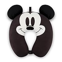 FUL Disney Mickey Mouse Neck Pillow, Travel Accessories with 3D Ears for Airplane, Car and Office, Comfortable and Breathable, Black