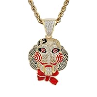 Horror Clown Pendant Hip Hop Iced Out Bling Chain 69 Halloween Cosplay Necklace with 24 Inch Stainless Steel Rope Chain