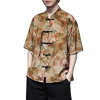Chinese-Style Summer Lightweight Ice Silk Short-Sleeve Shirt, Retro Tang Suit Hanfu