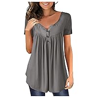 Oversized Fashion Summers Top for Women Short Sleeve Gown Dye Comfy Blouse Womens Henley Thin Flury Soft