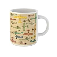 Coffee Mug Airplanes Retro on Vintage Old Plus Three Cracked Effects 11 Oz Ceramic Tea Cup Mugs Souvenir for Family Friends Coworkers
