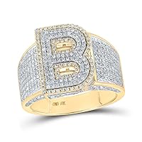 The Diamond Deal 10kt Two-tone Gold Mens Round Diamond Initial B Letter Ring 1-1/5 Cttw