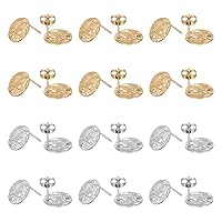 UNICRAFTALE 60 Pcs 2 Colors 304 Stainless Steel Stud Earring Findings with Earring Backs Hypoallergenic Post Earring Textured Flat Round Earring Stud for DIY Jewellery Making